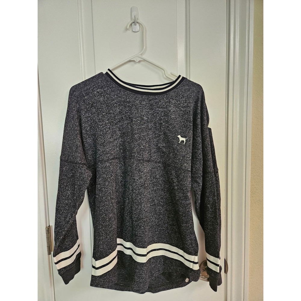 PINK Victoria's Secret Gray Varsity Pullover/ Dog Logo/Front
Pocket,  Size XS‎